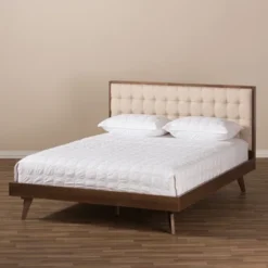 Soloman Mid - Century Modern Fabric And Walnut Finished Wood Platform Bed - Baxton Studio -Baxton Studio GUEST bbc41921 cf39 42a1 97c7 139126416686