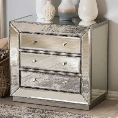 Edeline Hollywood Regency Glamour Style Mirrored 3 Drawer Chest Baxton Studio 7 Edeline Hollywood Regency Glamour Style Mirrored 3 Drawer Chest Baxton Studio - Image 5