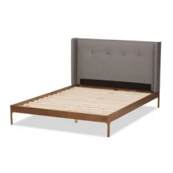Brooklyn Mid Century Modern Walnut Wood Fabric Upholstered Platform Bed - Baxton Studio -Baxton Studio GUEST bc6f489b 90ed 4cf4 96bc 5d2e8760dcff