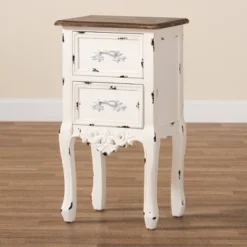 Levron Two-Tone And Antique Wood 2 Drawer Nightstand Walnut Brown/Antique White - Baxton Studio -Baxton Studio GUEST bc74a3c3 0471 4ce3 8c66 0b7d7b8539ca