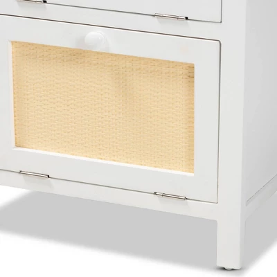 Sariah Wood Rattan 2 Door Nightstand White - Baxton Studio 9 Sariah Wood Rattan 2 Door Nightstand White - Baxton Studio - Image 7