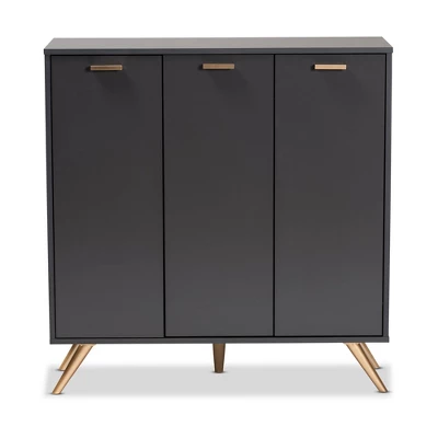 Kelson Wood 3 Door Cabinet Dark Gray/Gold - Baxton Studio 4 Kelson Wood 3 Door Cabinet Dark Gray/Gold - Baxton Studio - Image 2