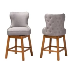 2pc Gradisca Wood Swivel Counter Stool Set Gray/Walnut Brown - Baxton Studio