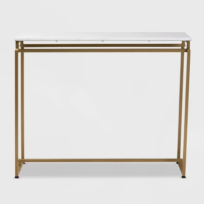 Renzo Metal Console Table With Faux Marble Tabletop White/Gold - Baxton Studio 3 Renzo Metal Console Table With Faux Marble Tabletop White/Gold - Baxton Studio