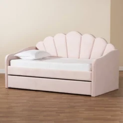 Timila Velvet Fabric Upholstered Daybed With Trundle Light Pink - Baxton Studio -Baxton Studio GUEST be0bc902 9033 4b3f ae63 a92a5ada6f9a