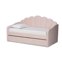 Timila Velvet Fabric Upholstered Daybed With Trundle Light Pink - Baxton Studio -Baxton Studio GUEST be824a03 b03f 4bfc a6cc 83044a23db5c