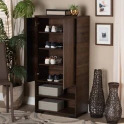 Raina Two-Tone Wood 2 Door Shoe Storage Cabinet Walnut Brown/Black - Baxton Studio -Baxton Studio GUEST bfdda488 9348 436d bb3b cd668ecbc85c