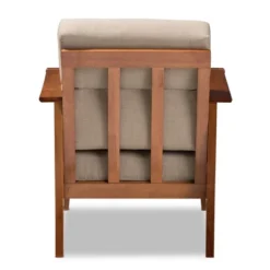 Baxton Studio Larissa Modern Classic Mission Style Cherry Finished Wood And Fabric High Back Cushioned Living Room Dark Beige Cherry -Baxton Studio GUEST c2668ede 55ab 4a28 b65c dc2f1f825dbb