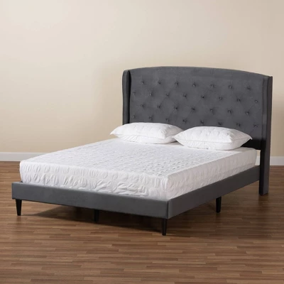 Joanna Velvet Fabric Upholstered And Wood Platform Bed - Baxton Studio 8 Joanna Velvet Fabric Upholstered And Wood Platform Bed - Baxton Studio - Image 6