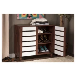 Gisela Two-Tone Shoe Cabinet With 2 Doors Oak/White - Baxton Studio -Baxton Studio GUEST c3472229 a44e 47f5 9574 865416097057