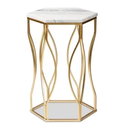 Kalena Metal End Table With Marble Tabletop Gold - Baxton Studio
