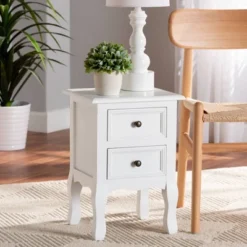Caelan Wood 2 Drawer Nightstand White - Baxton Studio -Baxton Studio GUEST c3e7dd0b 5e35 4b36 a4e9 4a4025e13c6c