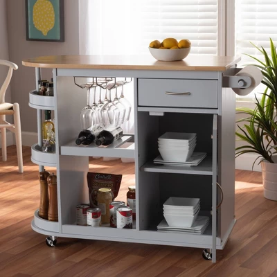 Donnie Wood Kitchen Storage Cart Light Gray/Natural - Baxton Studio 13 Donnie Wood Kitchen Storage Cart Light Gray/Natural - Baxton Studio - Image 11