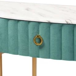 1 Drawer Beale Velvet Upholstered And Brushed Console Table Green/Gold - Baxton Studio -Baxton Studio GUEST c48a2fad ca55 4d81 945d b8e7beefa521