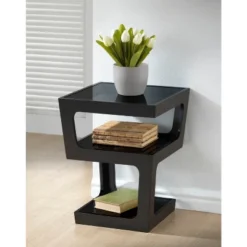 Clara Modern End Table With 3 Tieglass Shelves Black - Baxton Studio -Baxton Studio GUEST c4bf1ebc ed46 455a 84c1 69ad1ed6b5c5