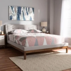 Louvain Modern And Contemporary Fabric Upholstered Walnut - Finished Platform Bed Grayish Beige - Baxton Studio 14 Louvain Modern And Contemporary Fabric Upholstered Walnut - Finished Platform Bed Grayish Beige - Baxton Studio -Baxton Studio GUEST c4f114ff 9545 43c5 8cbe 5a71a251942b