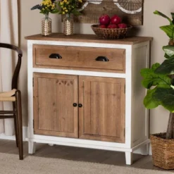 Glynn Wood 2 Door Storage Cabinet White/Brown - Baxton Studio -Baxton Studio GUEST c51ef716 1d6f 489b bf7f 4e7cc4458499