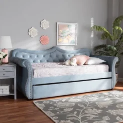 Twin Abbie Velvet Tufted Daybed With Trundle Light Blue - Baxton Studio -Baxton Studio GUEST c5358b59 f38a 448d abc3 f438a0da8e06