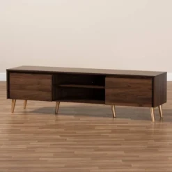 Landen Mid-Century Modern Wood TV Stand For TVs Up To 65" Walnut/Gold/Brown - Baxton Studio -Baxton Studio GUEST c545d681 26d0 4691 9639 535440de3f14