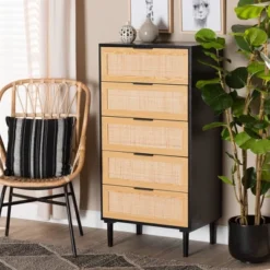 Maureen Wood And Rattan 5 Drawer Storage Chest Espresso/Natural Brown - Baxton Studio -Baxton Studio GUEST c57b0acc a88e 4495 94f5 66299276ace8