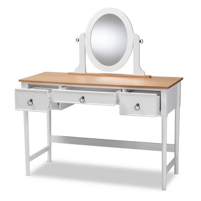 3 Drawer Sylvie Wood Vanity Table With Mirror White - Baxton Studio 3 3 Drawer Sylvie Wood Vanity Table With Mirror White - Baxton Studio