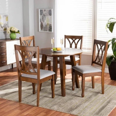 5pc Leon Modern Fabric Upholstered And Wood Dining Set Gray/Walnut - Baxton Studio 8 5pc Leon Modern Fabric Upholstered And Wood Dining Set Gray/Walnut - Baxton Studio - Image 6
