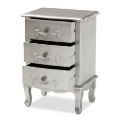 Callen Brushed Wood 3 Drawer Nightstand Silver - Baxton Studio -Baxton Studio GUEST c664ded2 acf1 4003 84dc f9b6f2c21252