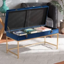 Aliana Metal Large Ottoman Navy Blue/Gold - Baxton Studio -Baxton Studio GUEST c6724e80 cc51 4033 bde8 4ba515eeba2a