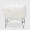 Celia Faux Fur Upholstered Silver Metal Ottoman White/Silver - Baxton Studio -Baxton Studio GUEST c6e7e7e4 7b04 4c67 9781 8085f62fe803