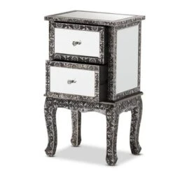 Wycliff Metal And Mirrored Glass 2 Drawer Nightstand Dark Gray/Silver - Baxton Studio -Baxton Studio GUEST c70b269b 512d 4b4c beff 38825298d2a0