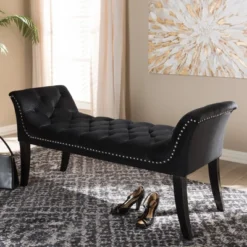 Chandelle Luxe And Contemporary Velvet Upholstered Bench Black - Baxton Studio -Baxton Studio GUEST c77d0741 6e7b 4b2a 9c08 8426f9800061