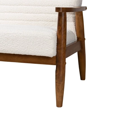 Stratton Boucle Fabric And Wood Sofa White/Walnut Brown - Baxton Studio 8 Stratton Boucle Fabric And Wood Sofa White/Walnut Brown - Baxton Studio - Image 6