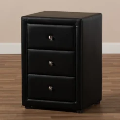 Tessa Faux Leather Upholstered 3 Drawer Nightstand Black - Baxton Studio 15 Tessa Faux Leather Upholstered 3 Drawer Nightstand Black - Baxton Studio -Baxton Studio GUEST c7fd4dd3 d371 4dc7 948c 8332436d2c58
