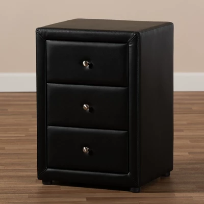 Tessa Faux Leather Upholstered 3 Drawer Nightstand Black - Baxton Studio 8 Tessa Faux Leather Upholstered 3 Drawer Nightstand Black - Baxton Studio - Image 6