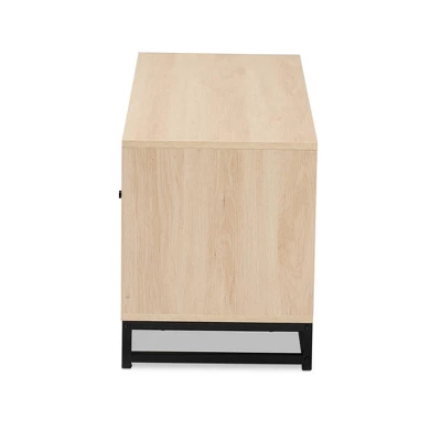 Ardon Bohemian Wood And Metal 2 Door Natural Rattan TV Stand For TVs Up To 40" Light Brown/Black - Baxton Studio 5 Ardon Bohemian Wood And Metal 2 Door Natural Rattan TV Stand For TVs Up To 40" Light Brown/Black - Baxton Studio - Image 3