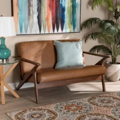 Bianca Wood And Tan Faux Leather Loveseat Tan/Walnut Brown - Baxton Studio -Baxton Studio GUEST c8bf768d 20dc 4d37 8fce 628d006fc1f0