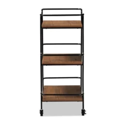 Small Bernard Rustic Industrial Metal And Wood 3 Tier Mobile Wine Bar Cart Black/Walnut - Baxton Studio -Baxton Studio GUEST c90ee7e8 de46 4b3f 8df2 a94e971058ca
