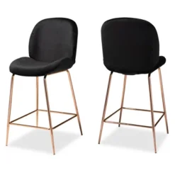 2pc Lander Velvet Fabric Upholstered Metal Counter Stool Set - Baxton Studio -Baxton Studio GUEST c97c9812 1b0e 41cb be67 6d49863f5575