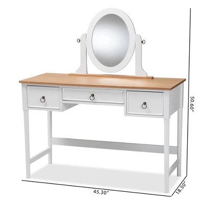3 Drawer Sylvie Wood Vanity Table With Mirror White - Baxton Studio 9 3 Drawer Sylvie Wood Vanity Table With Mirror White - Baxton Studio - Image 7
