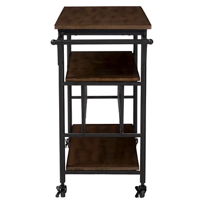 Bradford Rustic Industrial Style Antique Black & Metal Distressed Wood Mobile Kitchen Bar Serving Wine Cart - Baxton Studio 4 Bradford Rustic Industrial Style Antique Black & Metal Distressed Wood Mobile Kitchen Bar Serving Wine Cart - Baxton Studio - Image 2