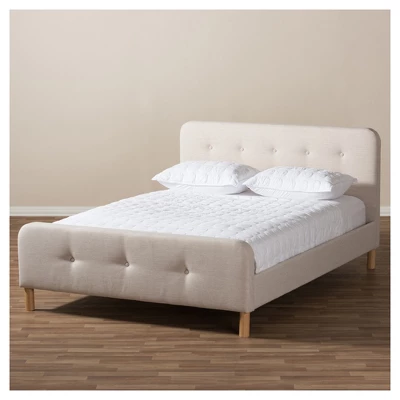 Full Samson Mid Century Fabric Upholstered Platform Bed Light Beige - Baxton Studio 5 Full Samson Mid Century Fabric Upholstered Platform Bed Light Beige - Baxton Studio - Image 3