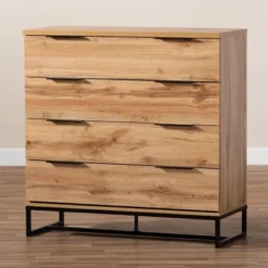 Reid Wood And Metal 4 Drawer Dresser Oak/Black - Baxton Studio -Baxton Studio GUEST caa6b2e4 2d48 4d0e a2c8 fa2b7b75ff05