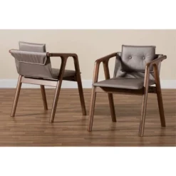 2pc Marcena Leather Upholstered And Wood Dining Chair Set Gray/Walnut Brown - Baxton Studio -Baxton Studio GUEST ccb5bcdc b1f7 438e 894f 7d2ecdc06714