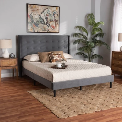 Gothard Velvet Fabric Upholstered And Wood Platform Bed - Baxton Studio 3 Gothard Velvet Fabric Upholstered And Wood Platform Bed - Baxton Studio