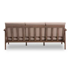 Venza Mid-Modern Walnut Wood Fabric Upholstered 3 Seater Sofa Light Brown - Baxton Studio -Baxton Studio GUEST cd283f87 f375 4425 920e 531e27756a5b