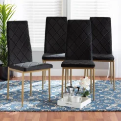 4pc Blaise Velvet Fabric Upholstered And Metal Dining Chair Set - Baxton Studio -Baxton Studio GUEST cd29adf9 4f86 4d6a 88ef 91e2912951af