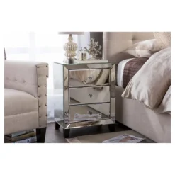 Chevron Modern And Contemporary Hollywood Regency Glamour Style Mirrored 3 - Drawers Nightstand Bedside Table - Baxton Studio -Baxton Studio GUEST ced9500b a9ca 493a 9727 a17c277b715a