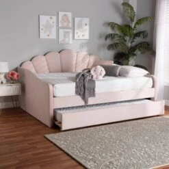 Queen Timila Velvet Fabric Upholstered Daybed With Trundle Light Pink - Baxton Studio 23 Queen Timila Velvet Fabric Upholstered Daybed With Trundle Light Pink - Baxton Studio -Baxton Studio GUEST cf273cbe 4055 422f 97b9 92c176f667f6