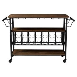 Bradford Rustic Industrial Style Antique Black & Metal Distressed Wood Mobile Kitchen Bar Serving Wine Cart - Baxton Studio