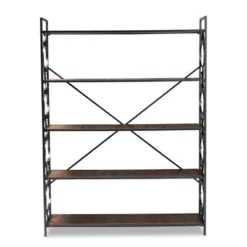 65" 5 Shelf Mirna Iron & Natural Oak Wood Quatrefoil Accent Bookshelf Brown/Black - Baxton Studio -Baxton Studio GUEST cfabb5e0 72ee 4eef 867c 19878e994bb9
